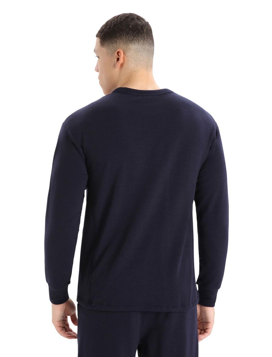 Midnight Navy Men's Icebreaker RealFleece™ Merino Dalston Long Sleeve Sweatshirt Hoodie | USA 1257UZGT